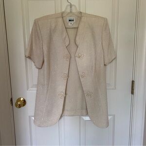 Leslie Fay Vintage Gold textured asian ins. short sleeve jacket/Tie cord buttons